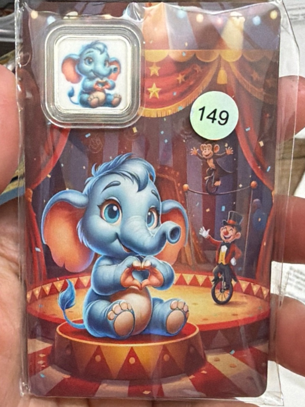 Heart Elephant 1g .999 Fine Silver Collectible Card – Circus Theme